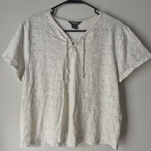 Woolrich Faded Floral Top with Front Tie Cute Feminine Casual XL 100% Cotton